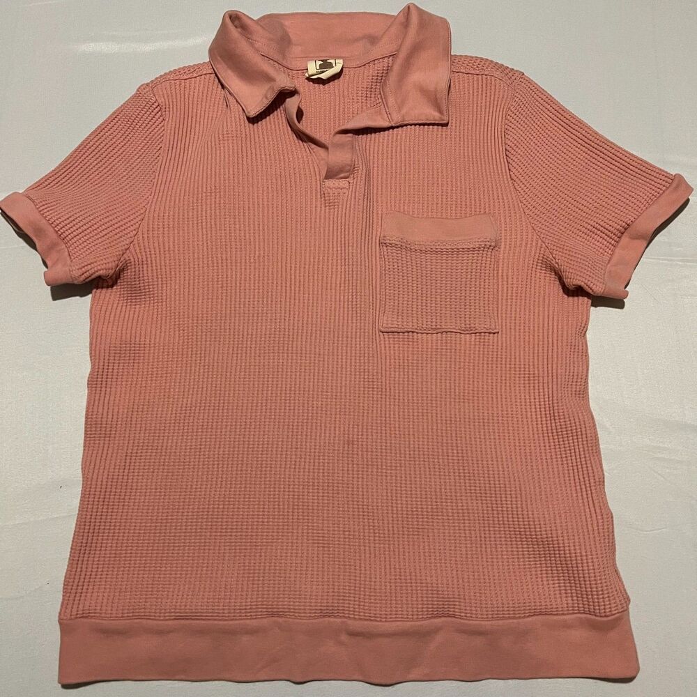 Dandy Del Mar Men's M Pink Waffle Knit Thermal Polo Shirt Short Sleeve Pocket